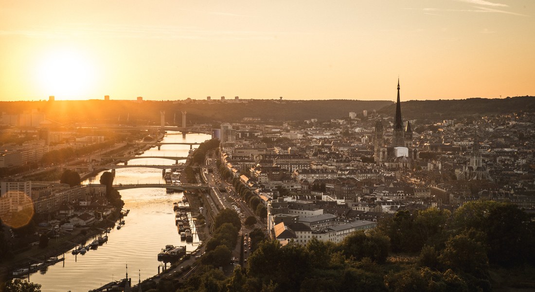 Coucher de soleil sur Rouen et la Seine