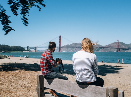 Seb et Richard devant le Golden Gate Bridge 